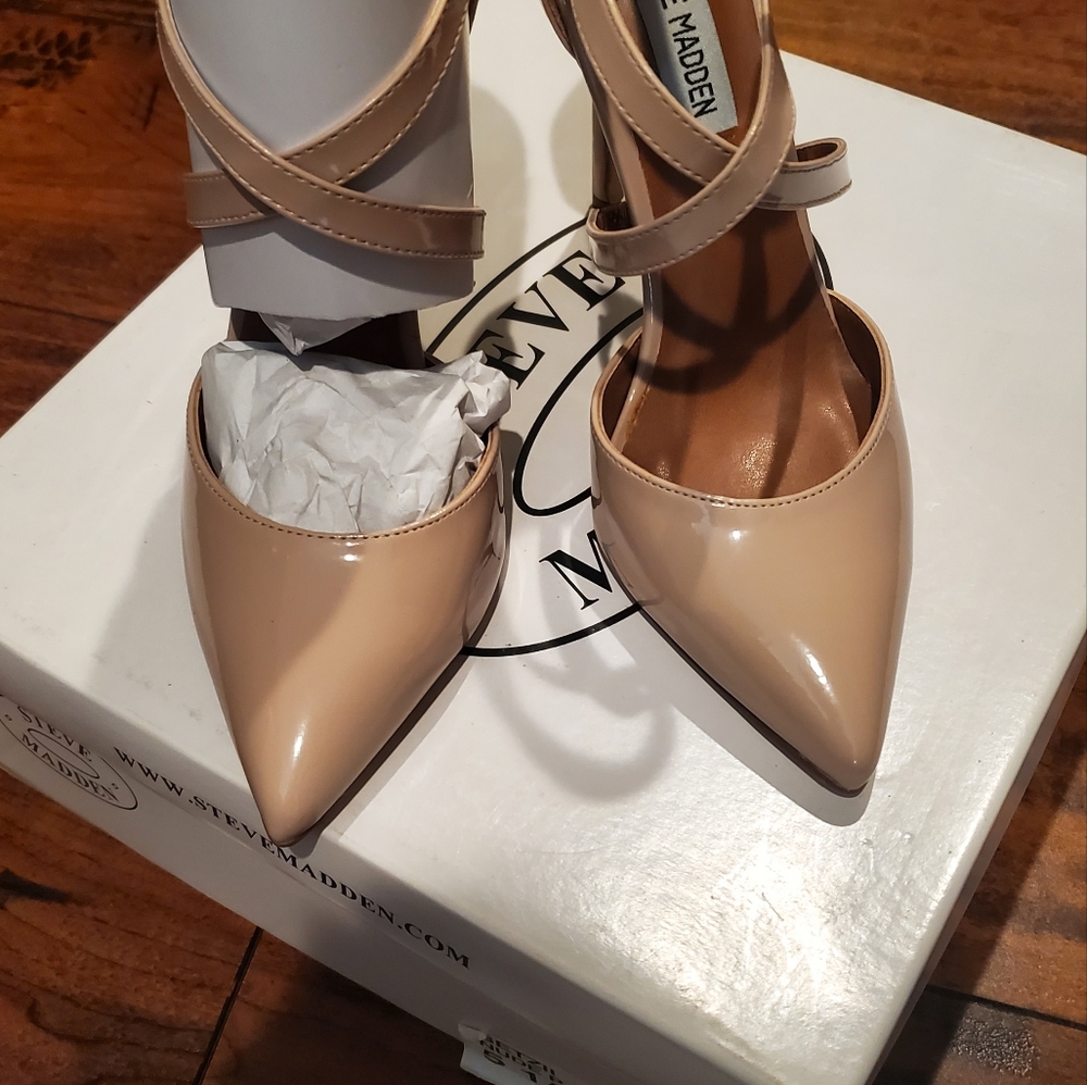 Nude Patented Strappy Sexy Heels